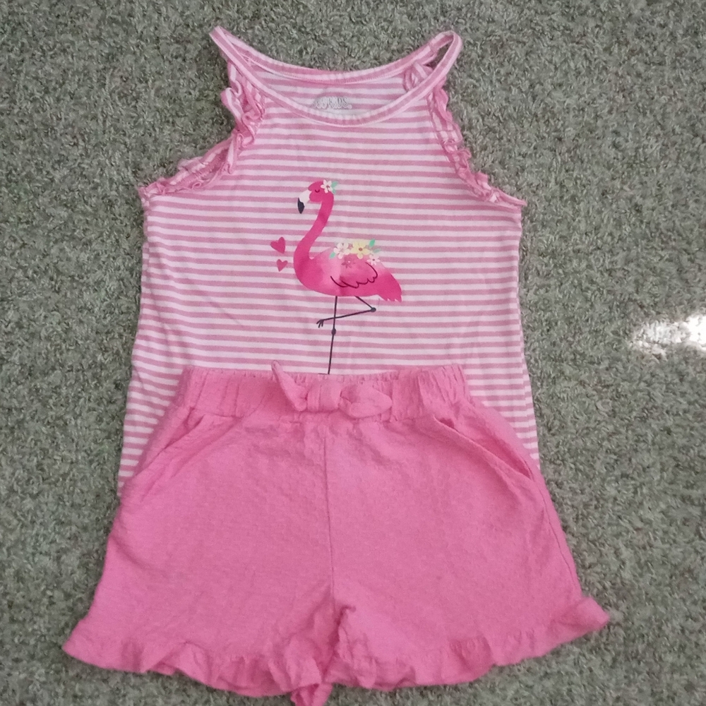 365 Kids Pink Striped Flamingo Short Set